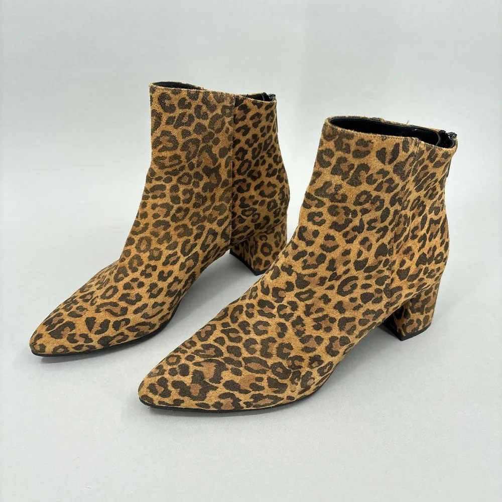 Cordani Boots 8.5 39 Queenie Brown Leopard Suede Ankle Booties Block Heel Italy